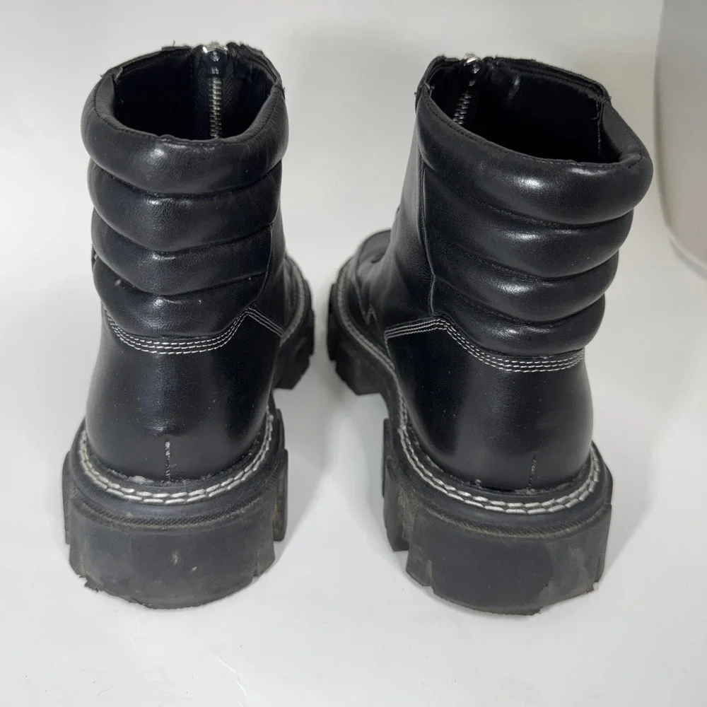 Marc Fisher LTD Mens Black Leather Front Zip Lug Sole Combat Boots Size 9.5M‎